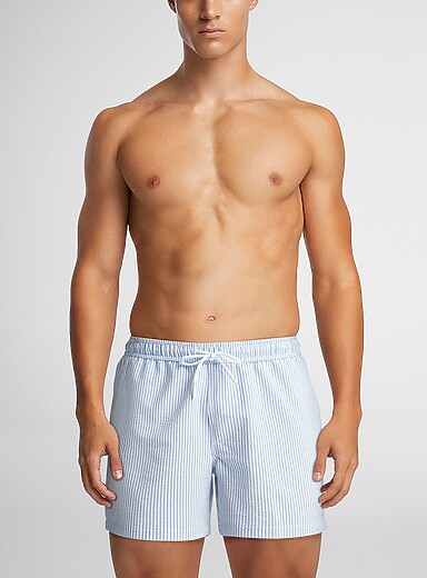 Simons Baby Blue Striped seersucker swim short for men