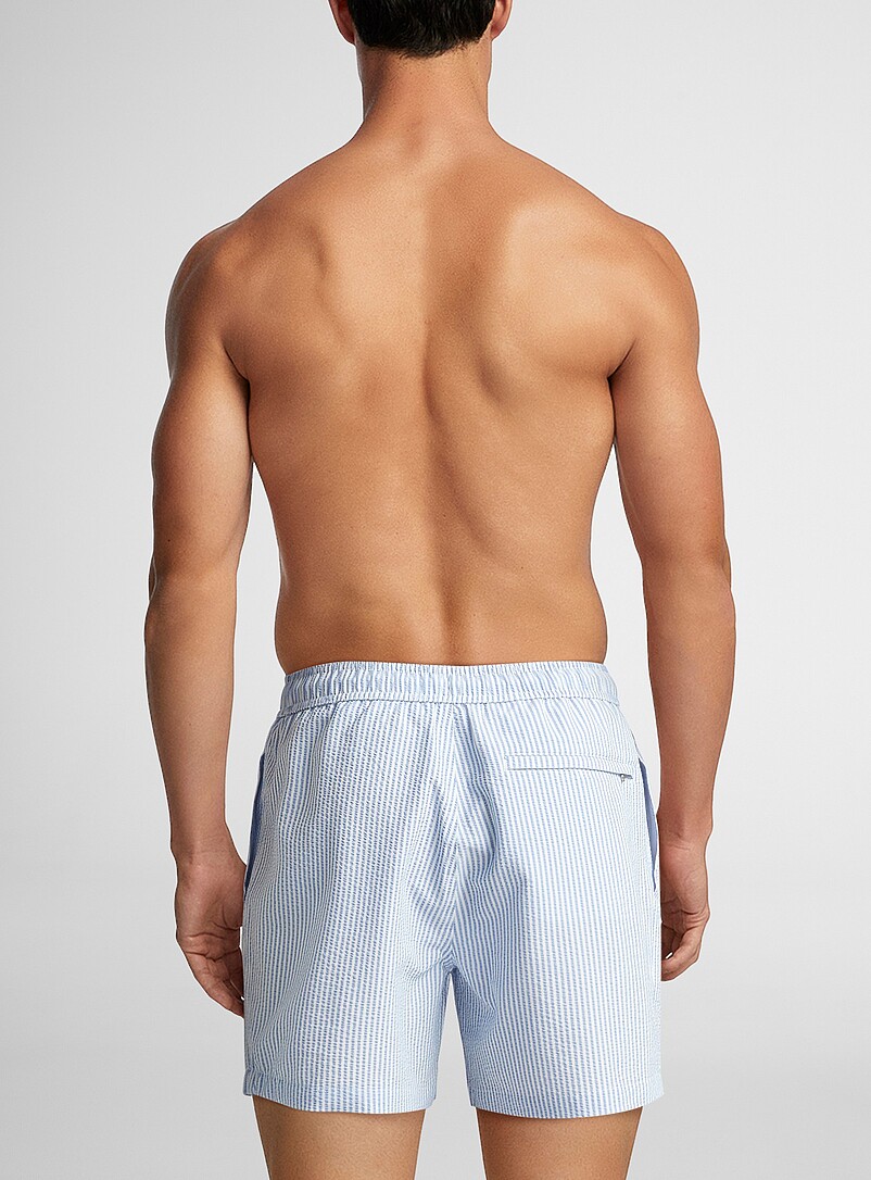 Simons Orange Striped seersucker swim short for men
