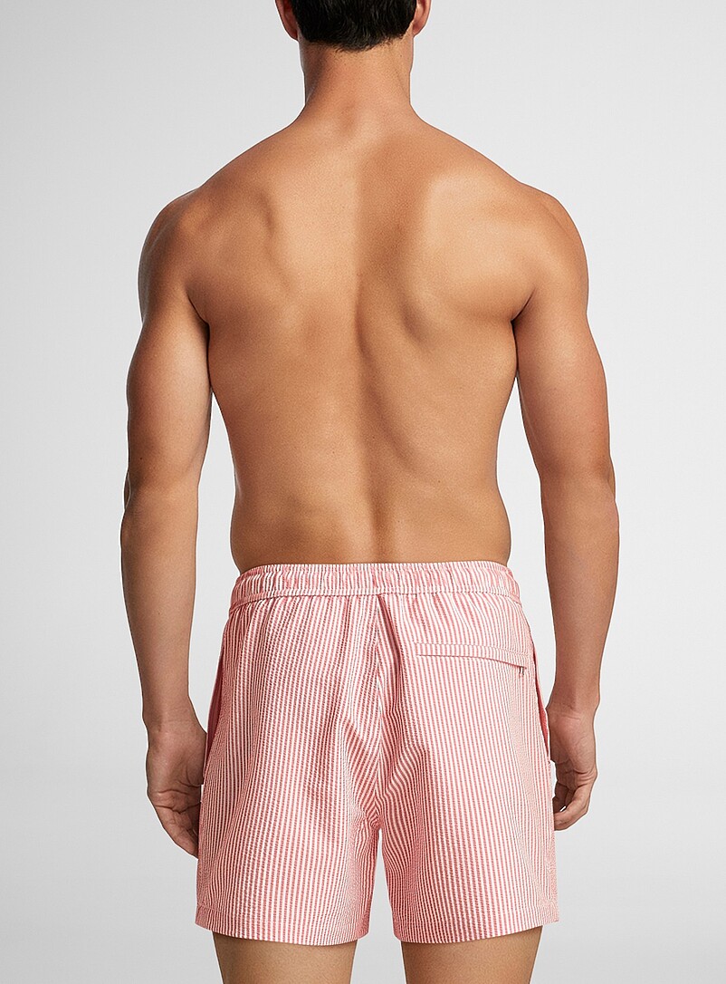 Simons: Le maillot short rayures seersucker Orange pour homme