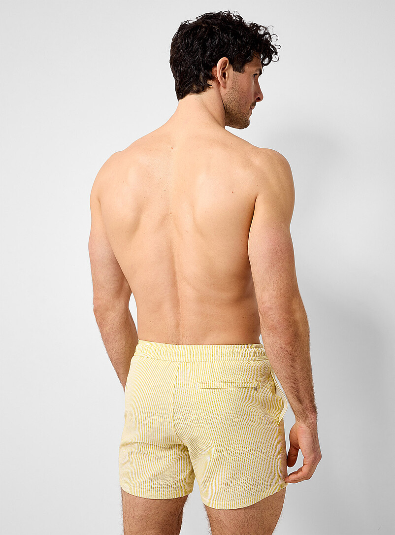Simons: Le maillot short rayures seersucker Orange pour homme