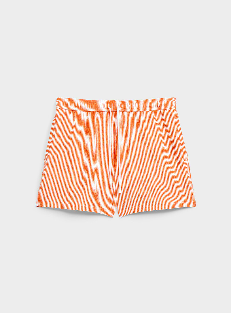 Simons: Le maillot short rayures seersucker Orange pour homme