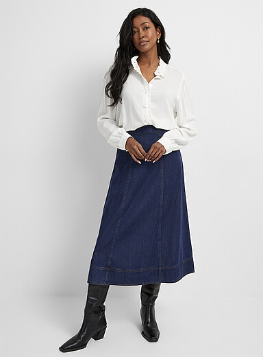 Contemporaine: La jupe midi &eacute;vas&eacute;e denim l&eacute;ger Bleu pour femme