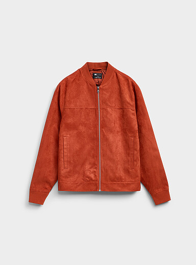 Le 31 Burnt/Brick Orange Faux-suede bomber jacket for men