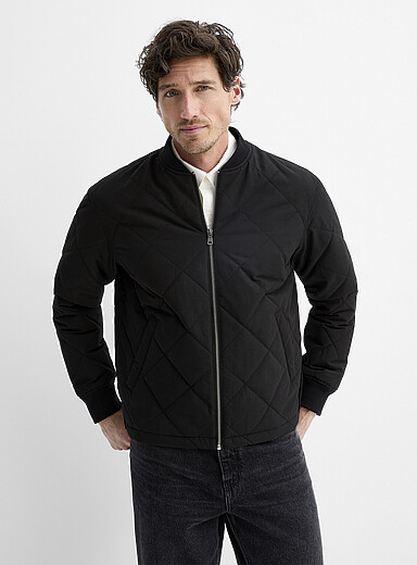 Le 31 Black Diamond quilted bomber jacket for men