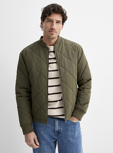 Le 31 Khaki/Sage/Olive Diamond quilted bomber jacket for men