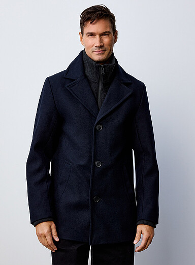 Le 31 Navy/Midnight Blue Removable-bib cropped coat for men