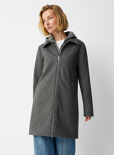 Contemporaine: Le manteau tricot bross&eacute; ultradoux Gris pour femme