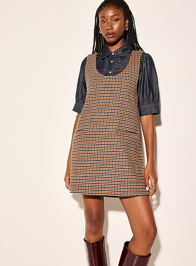Reprocessed wool-blend pinafore dress