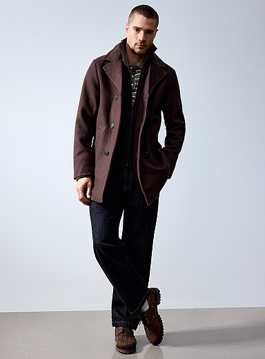 Le 31: Le caban plastron amovible feutr&eacute; Chocolat - Espresso pour homme