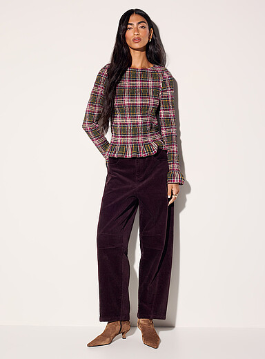 Ic&ocirc;ne Grape/Dark Crimson Stretch corduroy barrel pant for women