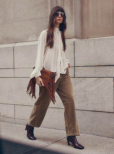 Le pantalon ballon velours c&ocirc;tel&eacute; extensible