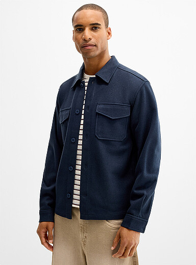 Le 31 Indigo/Dark Blue Velvety felt overshirt for men