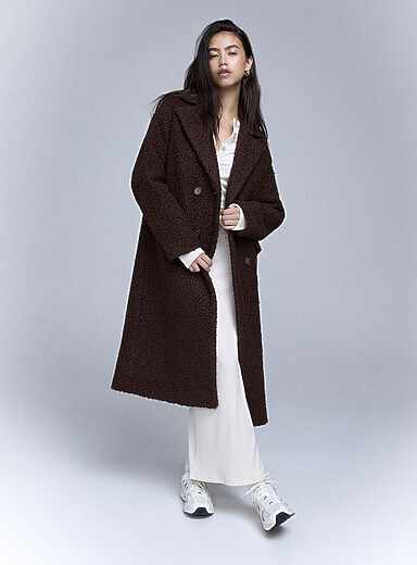 Twik Chocolate/Espresso Double-breasted fleece coat for women