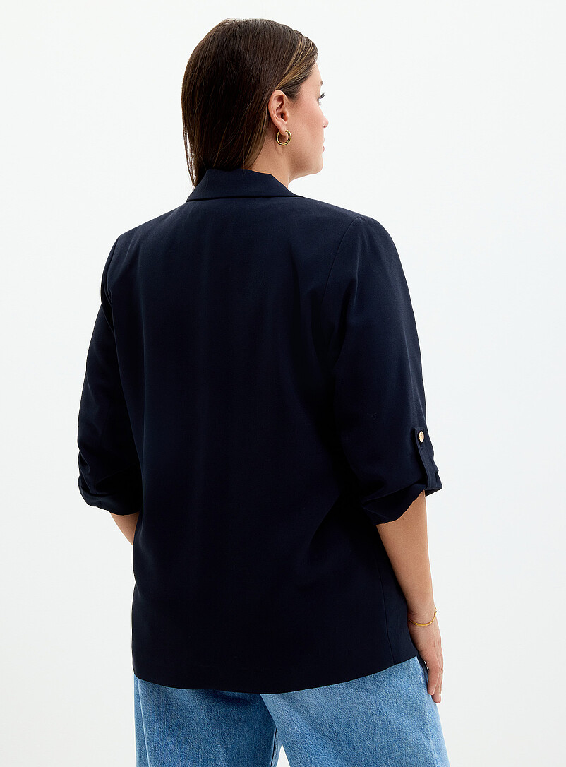 Contemporaine: Le veston d&eacute;contract&eacute; ouvert cr&ecirc;pe l&eacute;ger Bleu marine - Bleu nuit pour femme