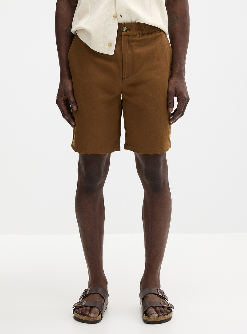 Le 31 Fawn/Tobacco Cotton-linen Bermudas <b>Inseam: 9" (23 cm)</b> for men