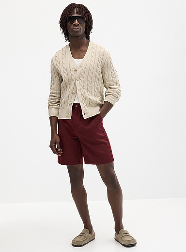 Le 31 Burgundy Cotton-linen Bermudas <b>Inseam: 9" (23 cm)</b> for men
