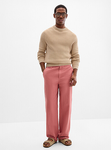 Le 31: Le pantalon coton et lin <b>Coupe New York - Droite</b> Fuchsia pour homme