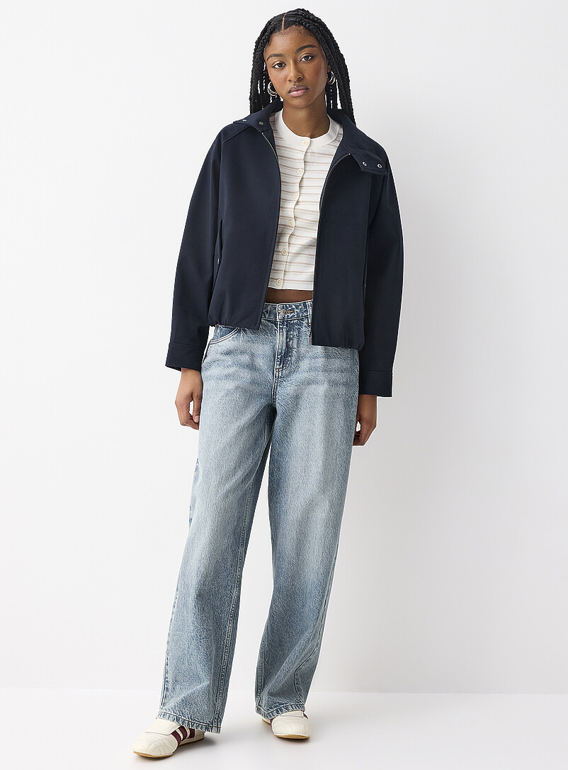 Twik: Le blouson Harrington col boutonn&eacute; Bleu marine - Bleu nuit pour femme