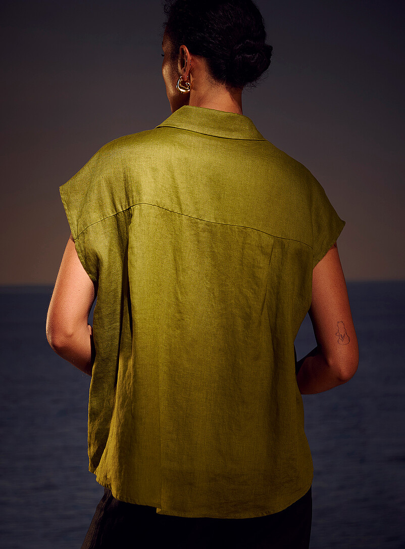 Contemporaine: La chemise &agrave; mancherons pur lin Bleu marine - Bleu nuit pour femme