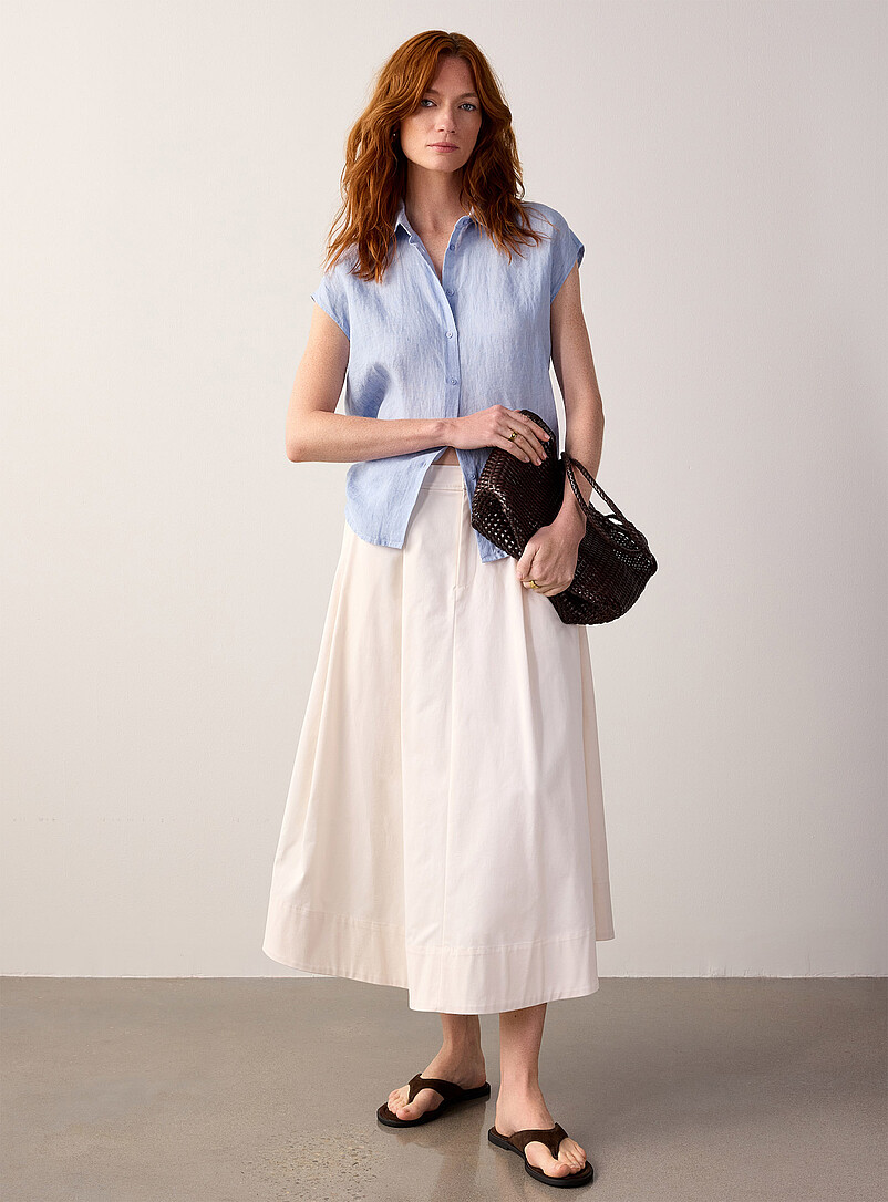 Contemporaine Red Cap-sleeve pure linen shirt for women