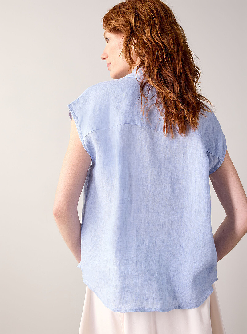 Contemporaine: La chemise &agrave; mancherons pur lin Bleu marine - Bleu nuit pour femme