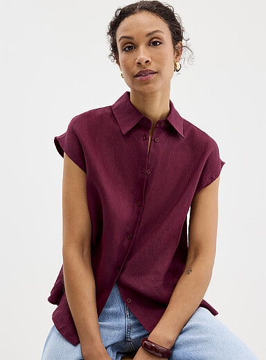 Contemporaine: La chemise &agrave; mancherons pur lin Pourpre pour femme