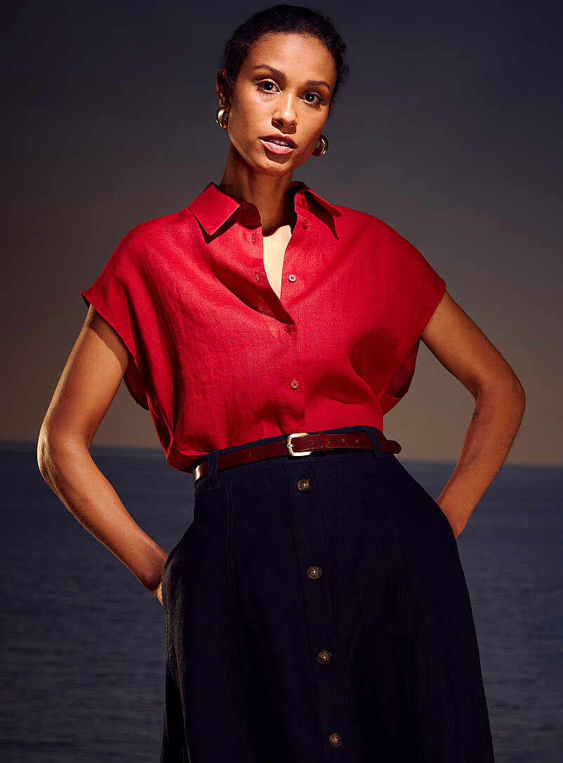 Contemporaine: La chemise &agrave; mancherons pur lin Bleu marine - Bleu nuit pour femme