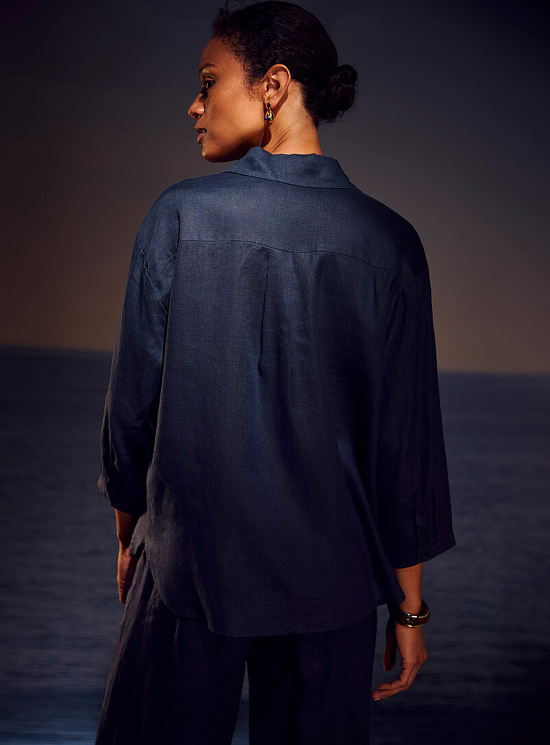Contemporaine: La blouse pur lin col Johnny Blanc pour femme