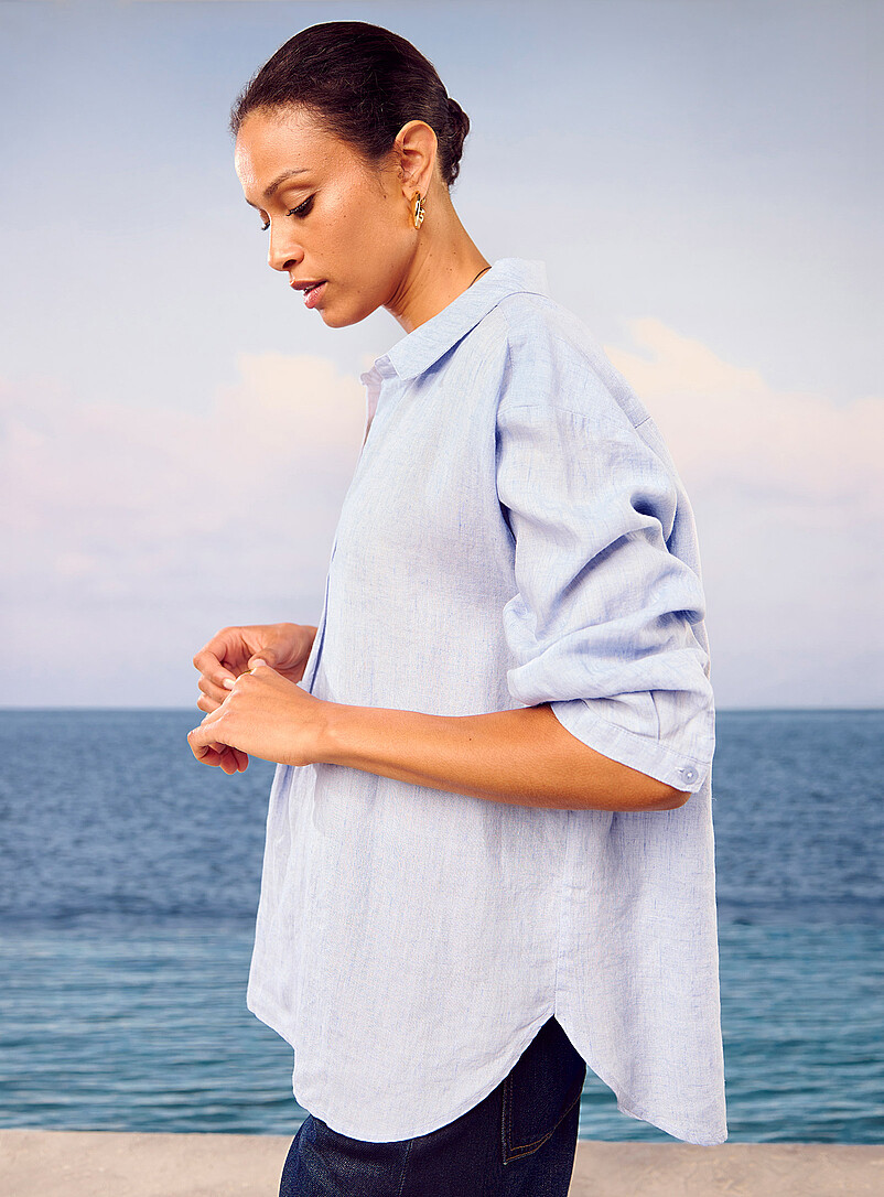 Contemporaine: La blouse pur lin col Johnny Blanc pour femme