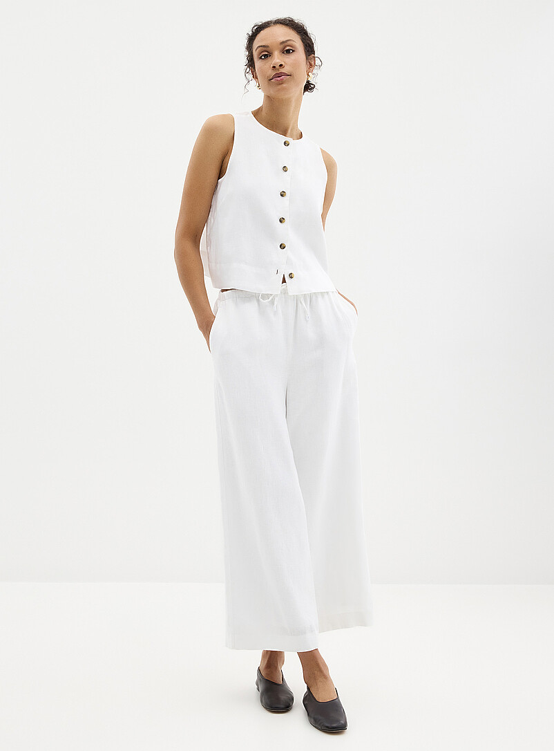 Contemporaine: La camisole boutonn&eacute;e pur lin Bleu marine - Bleu nuit pour femme