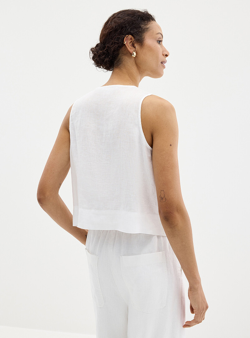Contemporaine: La camisole boutonn&eacute;e pur lin Bleu marine - Bleu nuit pour femme