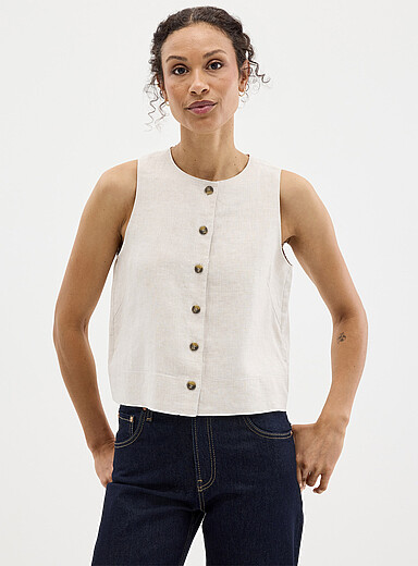Button-front pure linen cami