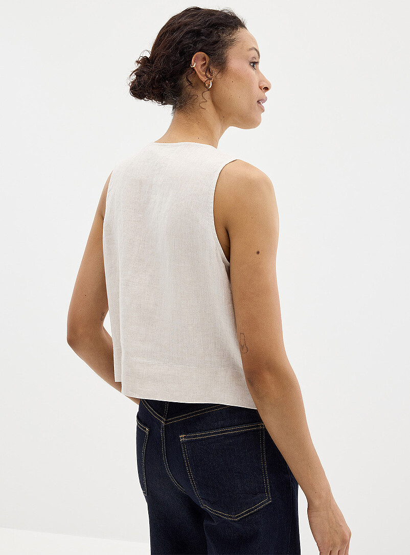 Contemporaine: La camisole boutonn&eacute;e pur lin Bleu marine - Bleu nuit pour femme