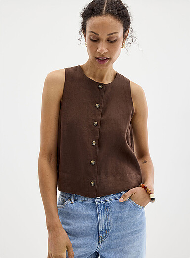 Button-front pure linen cami