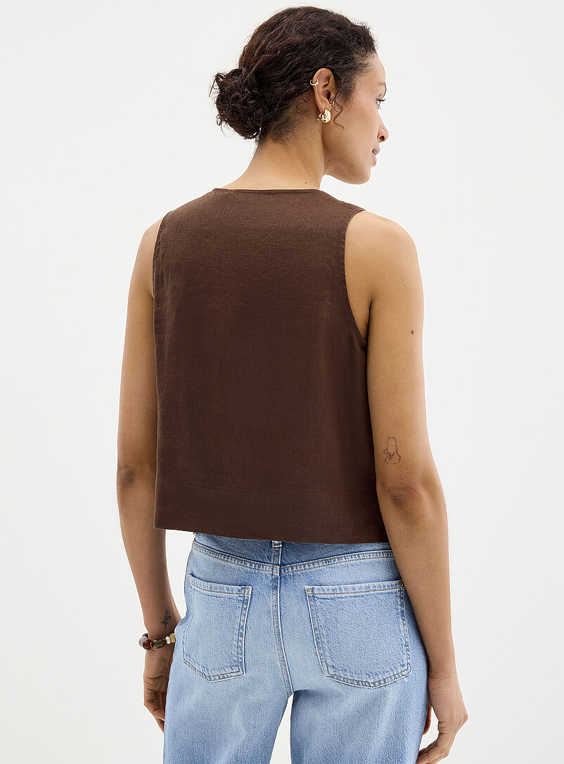 Contemporaine: La camisole boutonn&eacute;e pur lin Bleu marine - Bleu nuit pour femme