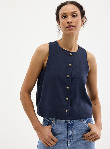 Button-front pure linen cami