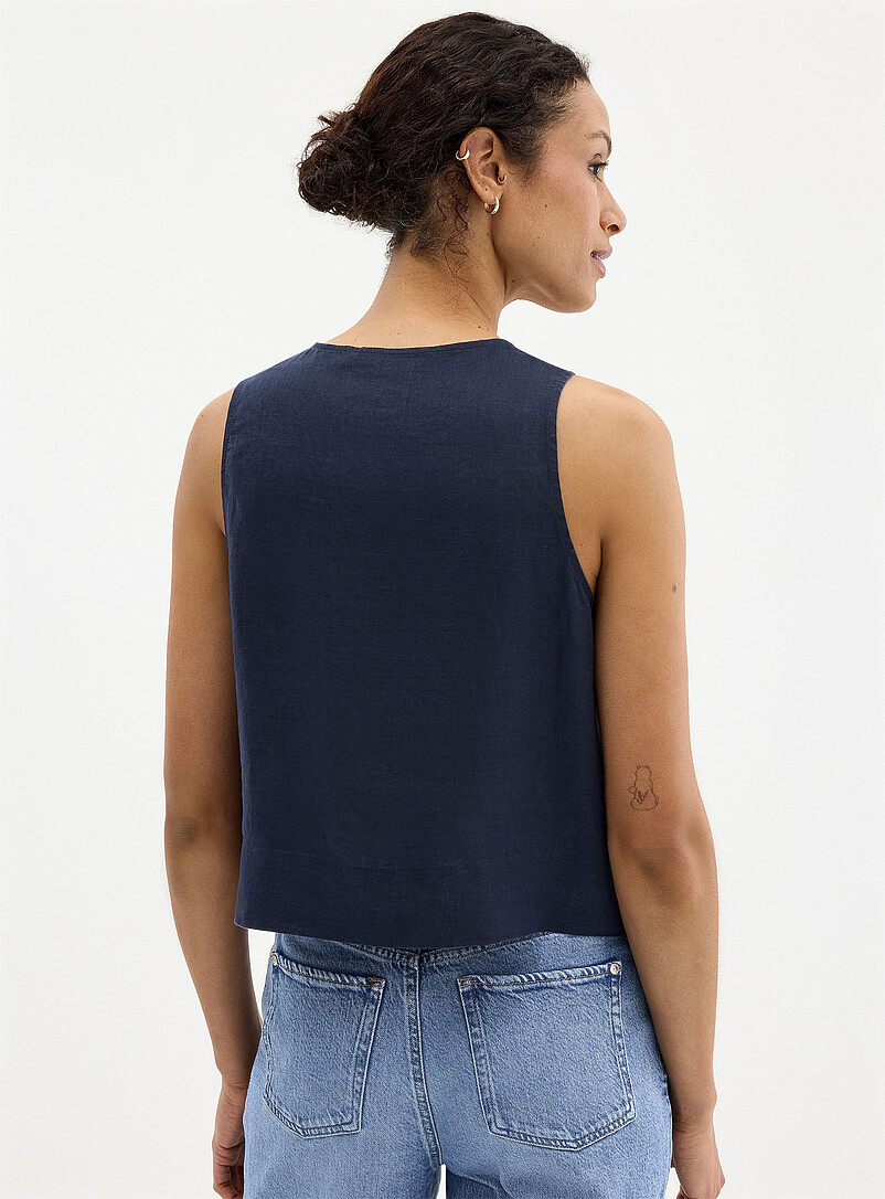 Contemporaine: La camisole boutonn&eacute;e pur lin Bleu marine - Bleu nuit pour femme