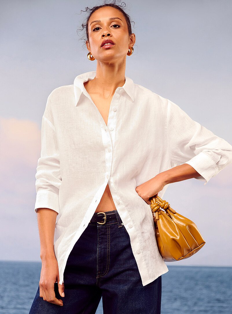 Contemporaine White Oversized pure linen shirt for women