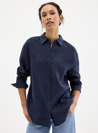 Contemporaine: La chemise ample pur lin Bleu marine - Bleu nuit pour femme