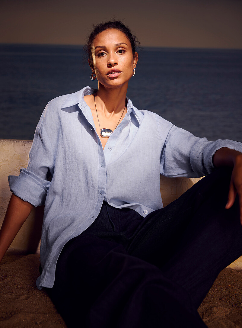 Contemporaine White Oversized pure linen shirt for women