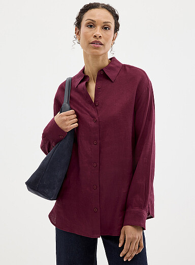 Contemporaine White Oversized pure linen shirt for women