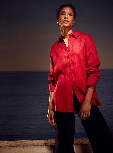Contemporaine: La chemise ample pur lin Rouge pour femme