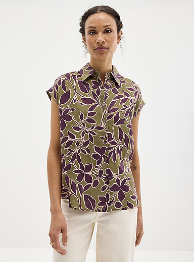 Luxuriant pure linen cap-sleeve shirt
