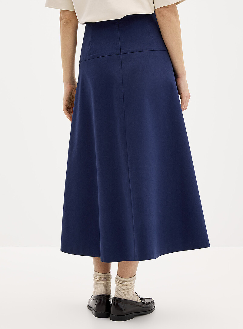 Contemporaine Navy/Midnight Blue Crest buttons flared midi skirt for women