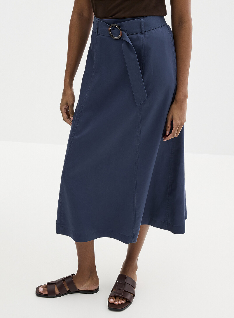 Contemporaine Navy/Midnight Blue Belted flowy lyocell flared skirt for women