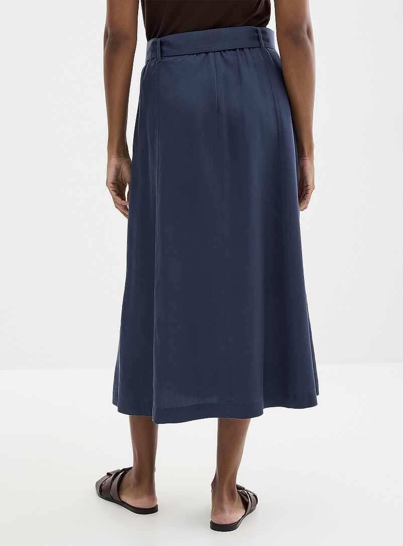 Contemporaine Navy/Midnight Blue Belted flowy lyocell flared skirt for women