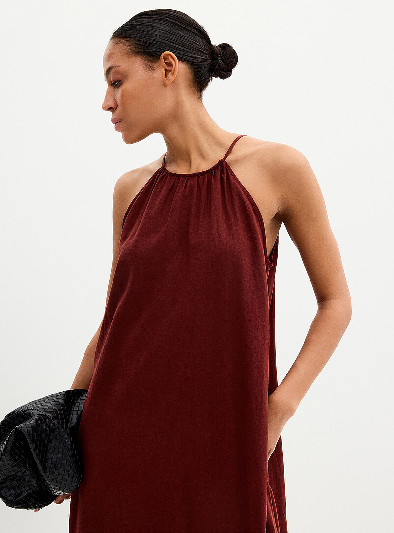 Contemporaine: La robe trap&egrave;ze m&eacute;lange de lin Chocolat - Espresso pour femme