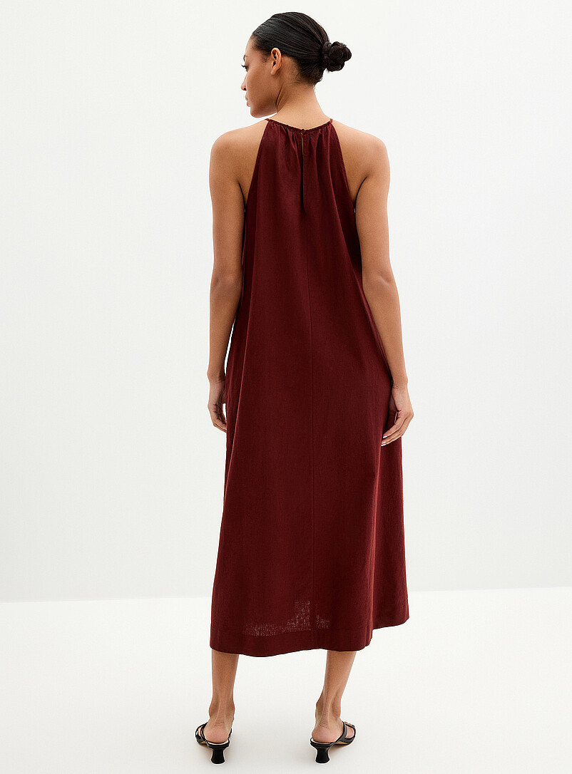 Contemporaine: La robe trap&egrave;ze m&eacute;lange de lin Chocolat - Espresso pour femme