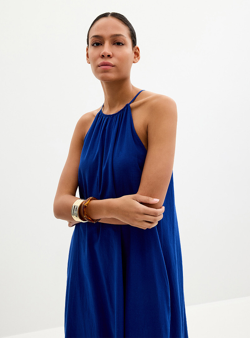 Contemporaine Royal/Sapphire Blue Linen-blend trapeze dress for women