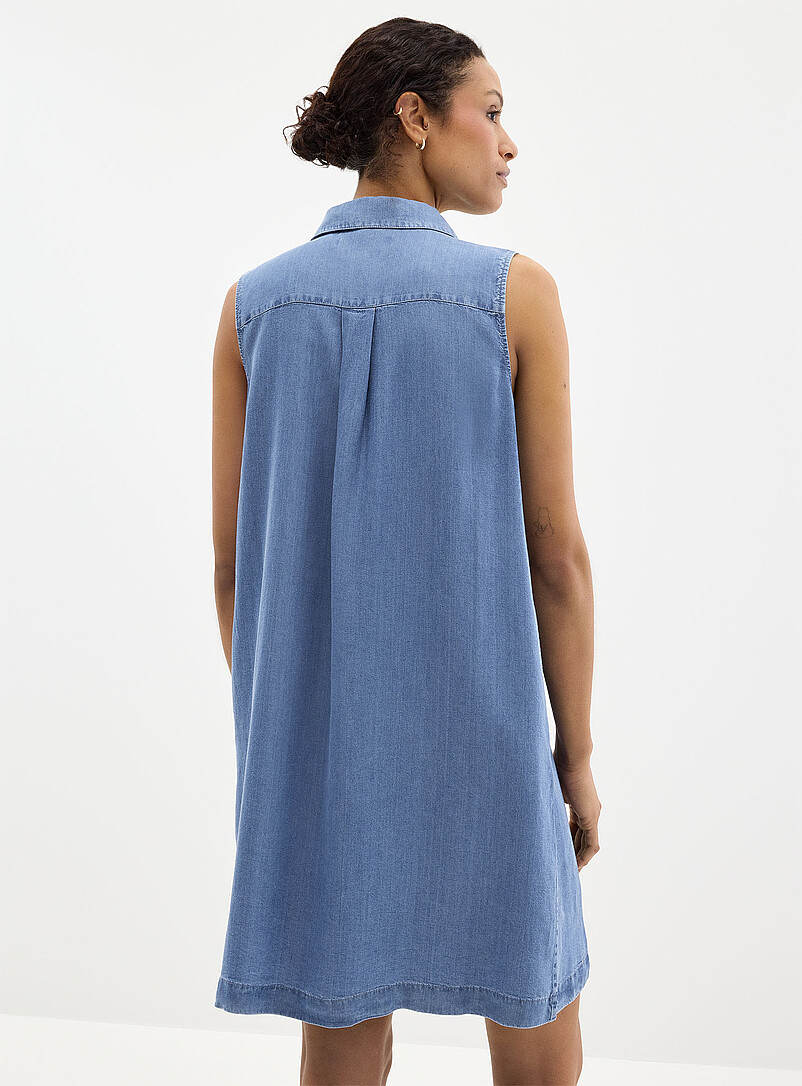 Contemporaine Slate Blue Johnny collar lyocell dress for women